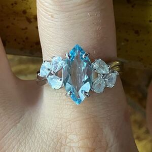 Sky Blue Topaz Rainbow Moonstone Sterling Silver Ring Size 10